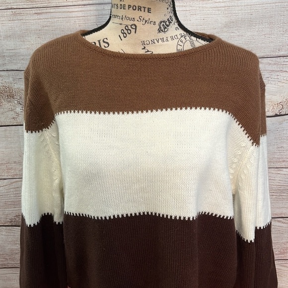 Misslook Sweater Balloon Sleeves Wide Stripes Fall Colors Size XL - Picture 3 of 10